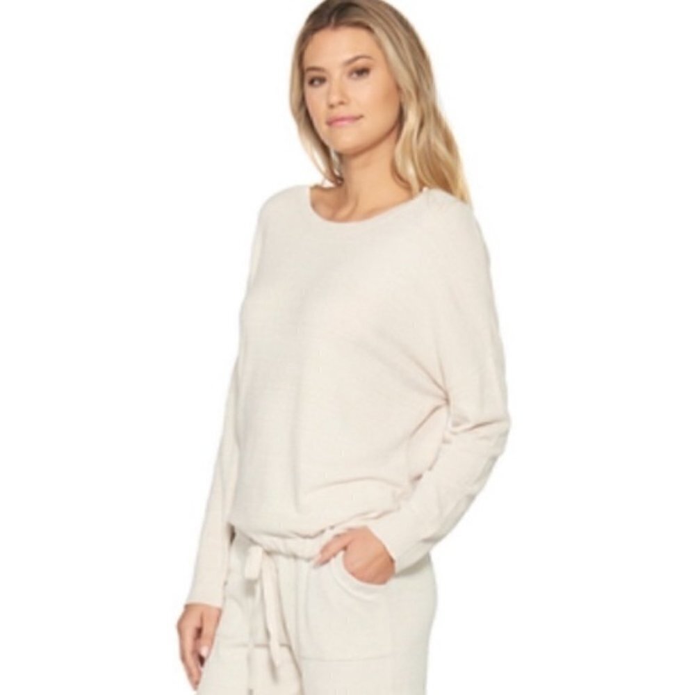 Barefoot Dreams Ivory White Cozychic Ultra Lite Knit Pullover Sweatshirt M